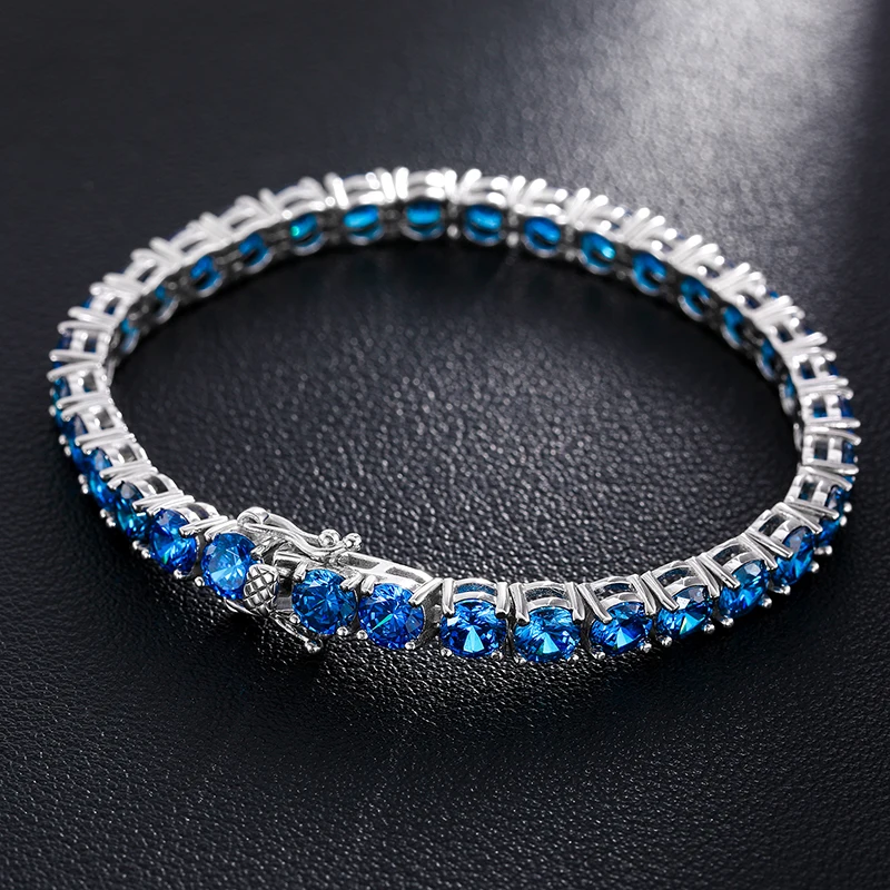 

Trend Fine Jewelry 3mm 4mm 5mm 925 Sterling Silver Blue VVS Moissanite Diamond Cluster Tennis Chain Bracelet Necklace