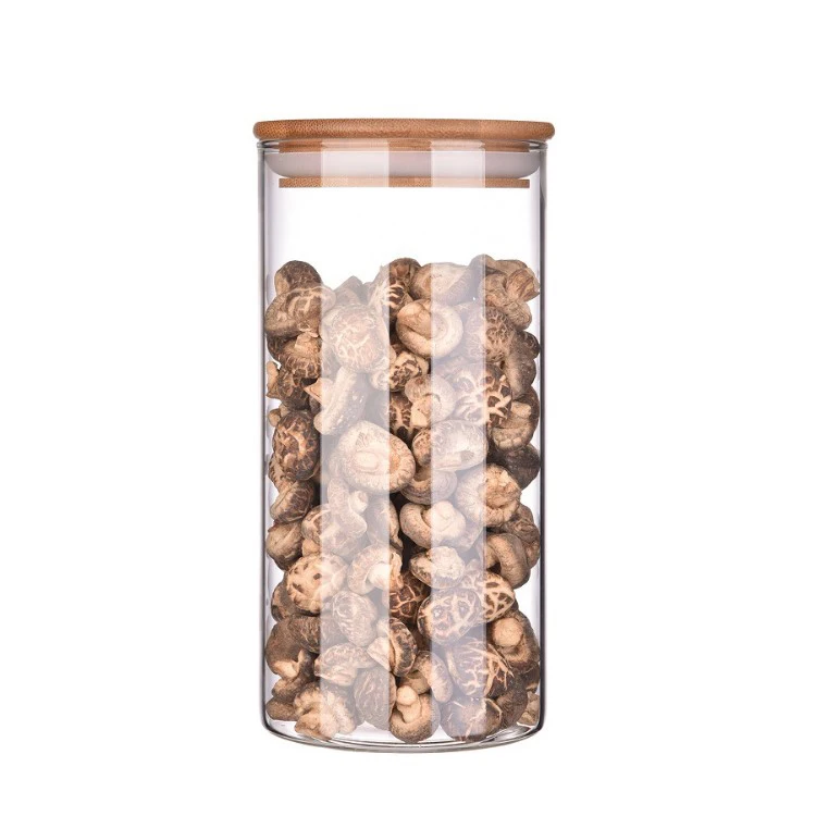 

large size airtight glass storage container jar with bamboo lid