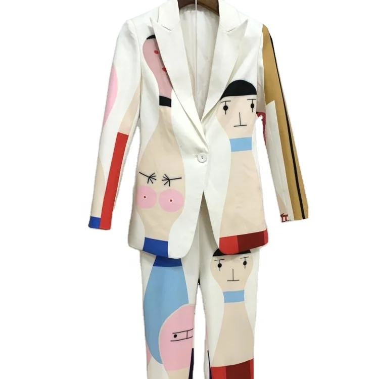 

2020 new arrivals hot sale spring collection single button floral print women blazer pant suits