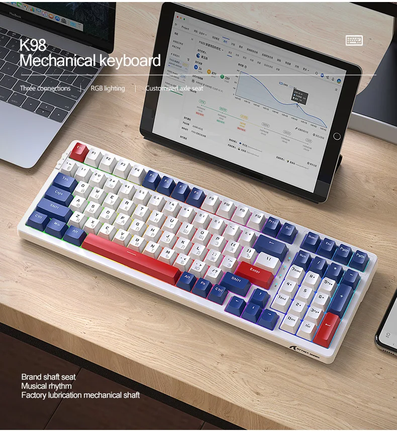 

Attack Shark K98 RGB Three Mode Hot Plug Russian Mechanical Keyboard Customized Russian Office Game Keyboard