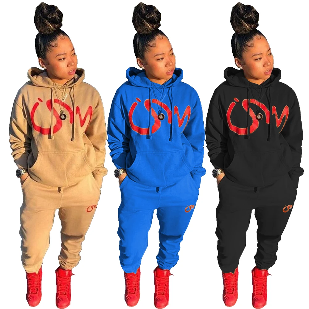 

MN8386 Foma letter printing pocket casual sweatpants and hoodie set for girls new arrivals 2022 two piece long pants set, 3 colors