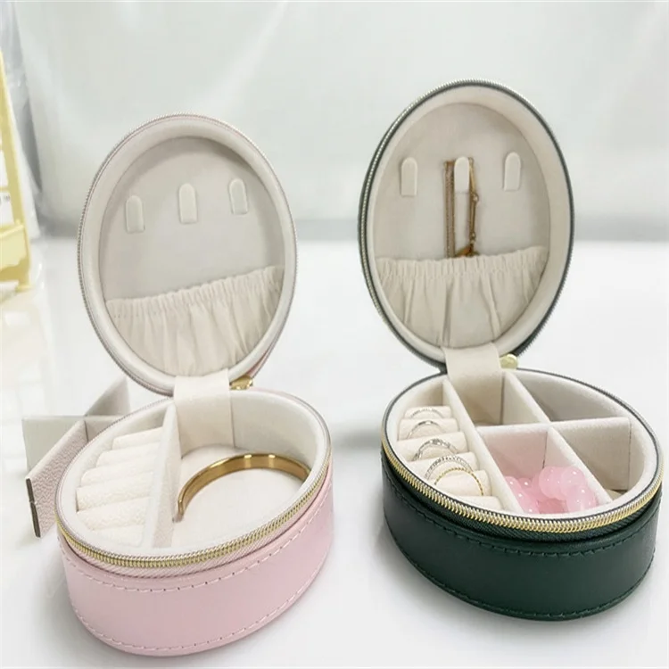 

Printing Logo Portable Small Mini Travel Jewelry Box PU Leather Velvet Jewelry Necklace Earring Ring Box