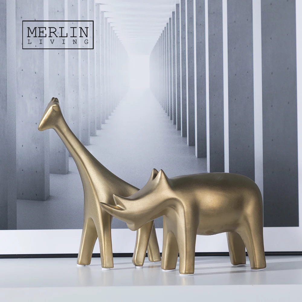 Gold Animal Statue Sculpture Ceramic Figurine Arts And Crafts Office