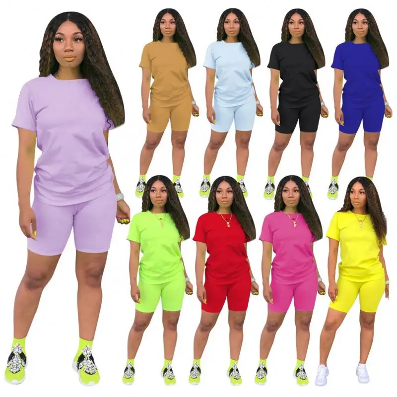 

CYQ066 High Quality Summer Casual Tops And Shorts Two Piece Set Plus Size Women Clothing, 9 colors