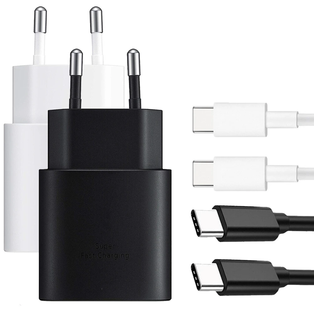 

Super Fast Charging 25W USB Type C PD Fast Quick Charger for Samsung Galaxy Note 10/Note 20/S20 with type c to type c cable, Black/ white