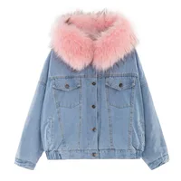 

Trending Heavy Chamarra Mezclilla Dama Winter Button Fur Collar Demin Jacket For Women