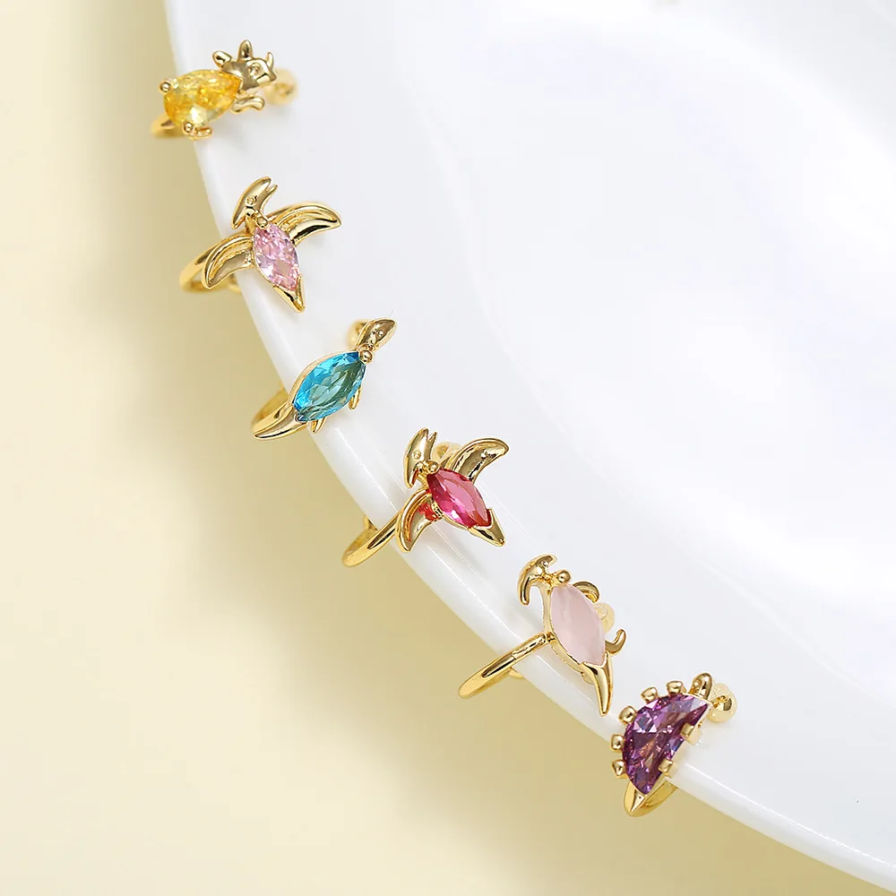 

ins New Inlaid Zircon Dinosaur Ear Bone Clip 18K Gold Plated Colorful Zircon Animal Ear Clip For Women Girls Jewelry Gift, Golden