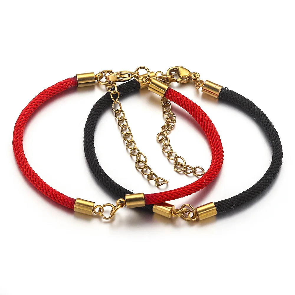 

DIY handmade woven Stainless steel black red braided rope connector bracelet material for bracelet jewelry making women