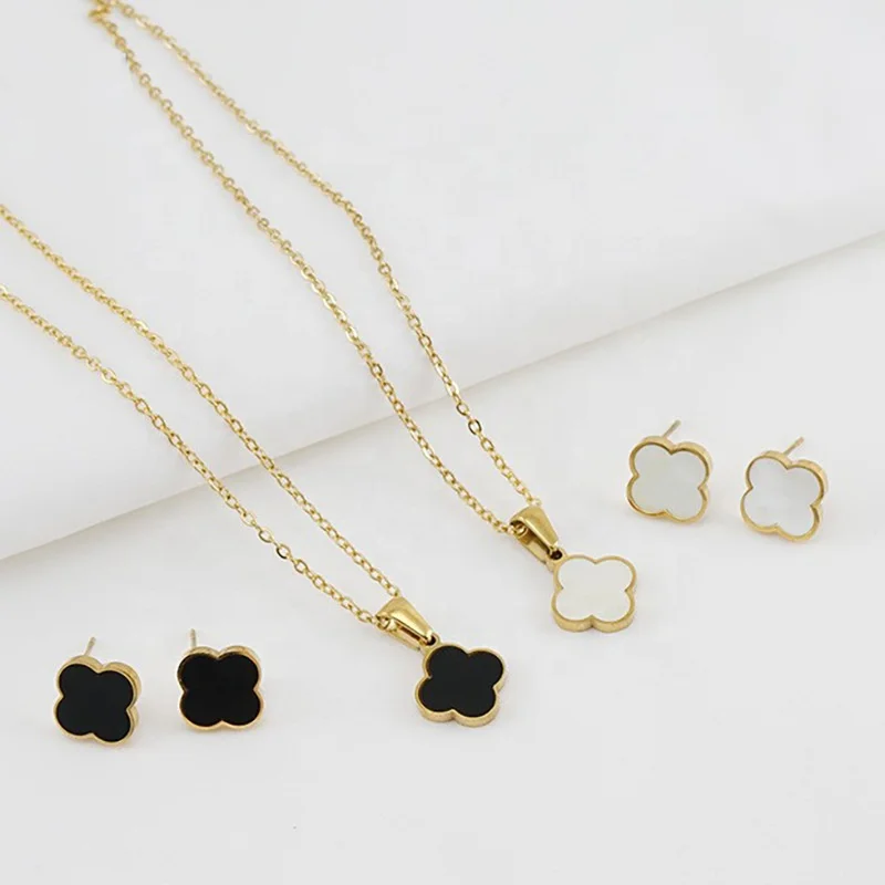

Fashion No Rust Gold Silver Plated Famous Brand Jewelry Sets Women 316 Stainless Steel Four Leaf Clover Jewelry set