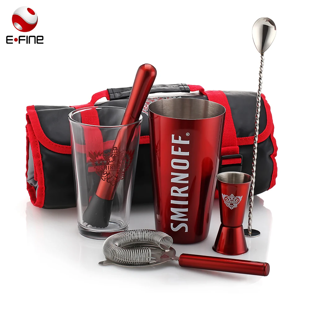 
Factory Direct Stainless Steel Cocktail Boston Shaker Bar Tools Set with PU leather Bag 