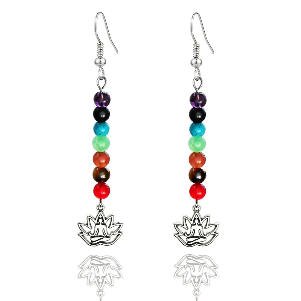 

Indian Yoga Energy Natural Stone Beads 7 Chakra Healing Long Tassel Earrings New Gift for Women Jewelry 2021, Colorful