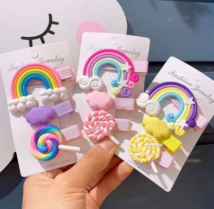 

2023 Cute design kids hair accessories cartoon hair clip hair clip set kids Rainbow hairclips for kids