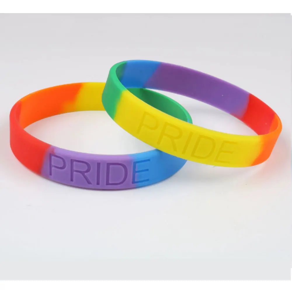 Fashion Trendy Silicone Rubber Rainbow Band Transgender Lesbian Pride