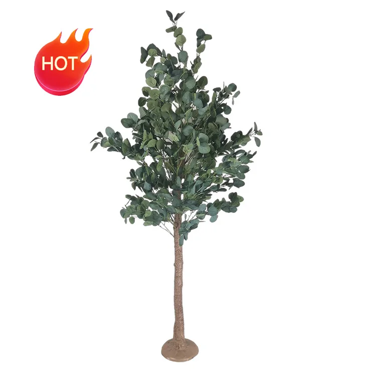 

180cm 6ft Plastic Faux Potted Round Leaves Foliage Plant Artificial Silver Dollar Eucalyptus Tree, Green