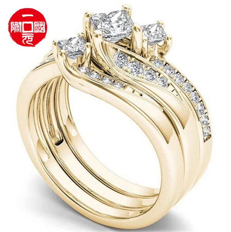 

Free Shipping Fashion Women Gold-plated diamond couple engagement jewelry ring set