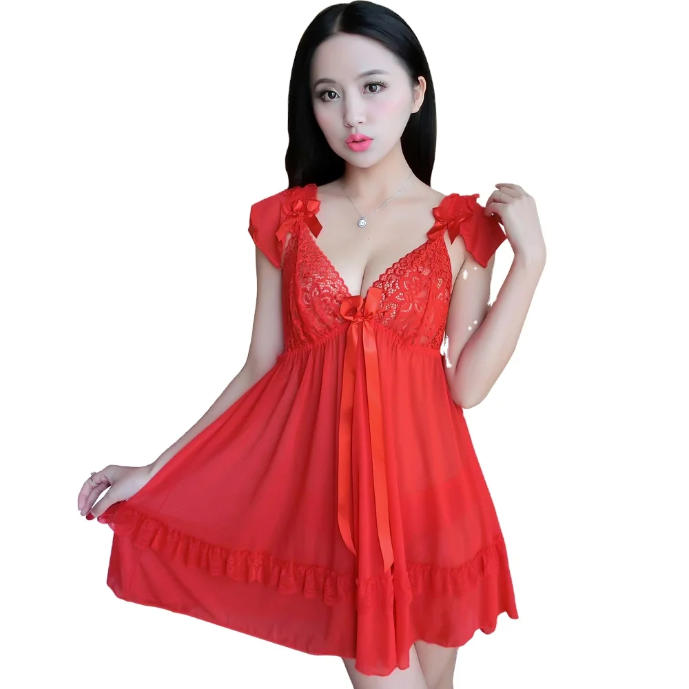 

New Gauze Perspective Woman Nightgown Sexy Lace Women Pyjamas Charming Night Dress Romantic Sleepwear Lingerie Thong Nighty