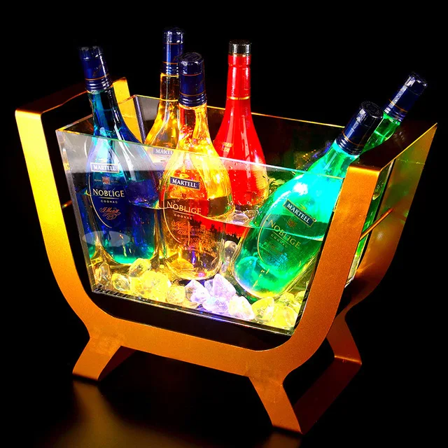 

Boat Shaped 6 Bottles Champagne Bar Ice Barrel LED Luminous Beer Wine Bottle Holder Led Rechargeable Acrylic Ice Bucket