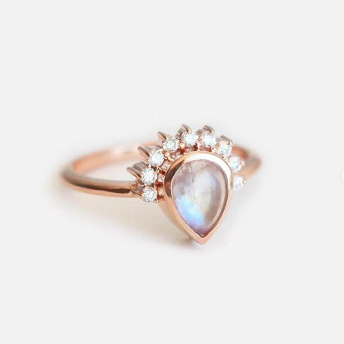 

Solid 925 Sterling Silver 14k Rose Gold Plated Natural Pear Cut Moonstone Birthstone Ring Set Fine Jewelry