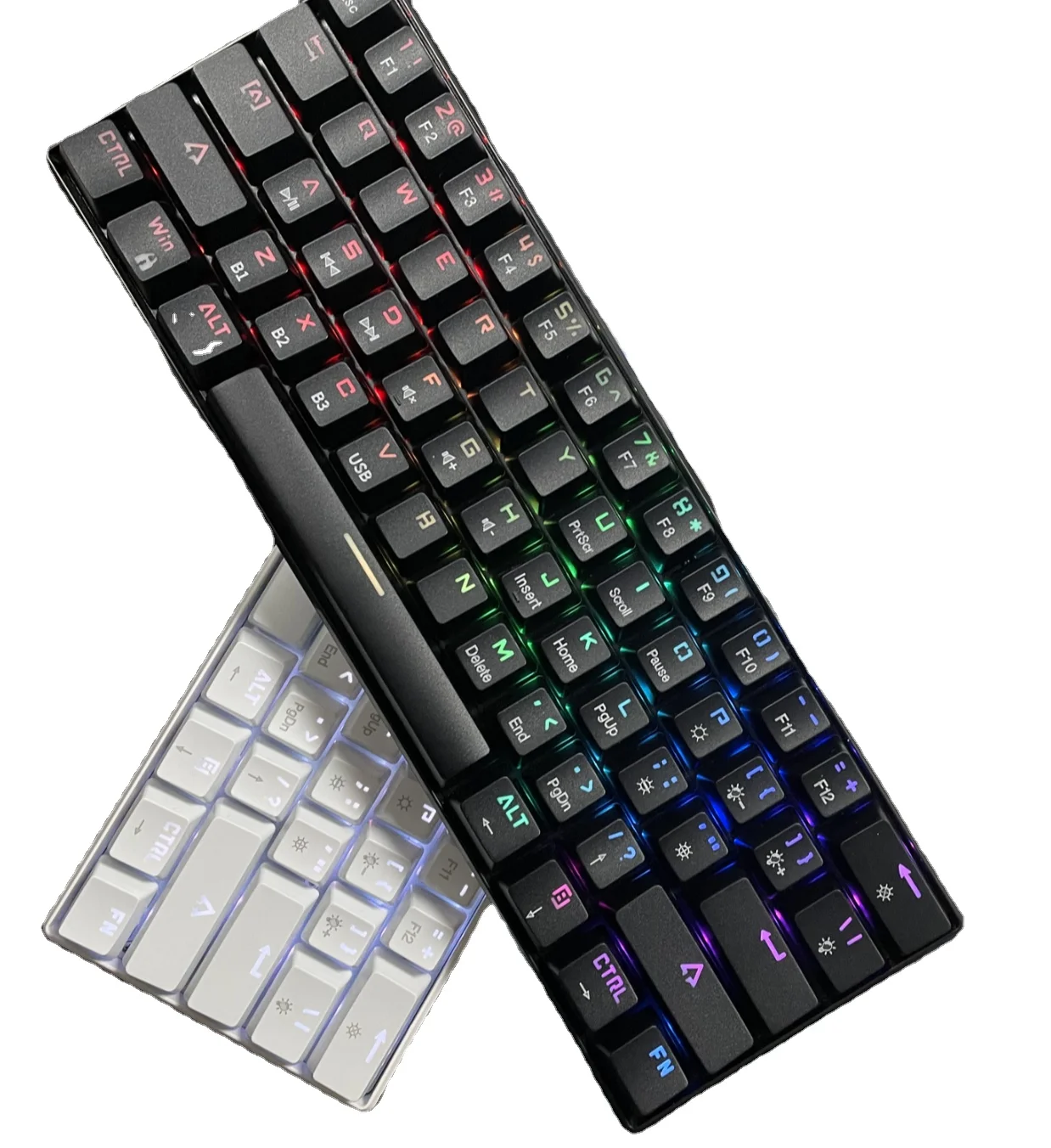 

GK61 RGB Mechanical Gaming Keyboard Illuminated LED Backlit 61 Keys Programmable For PC/Mac/Win Mechanical Gaming Keyboard, Black white