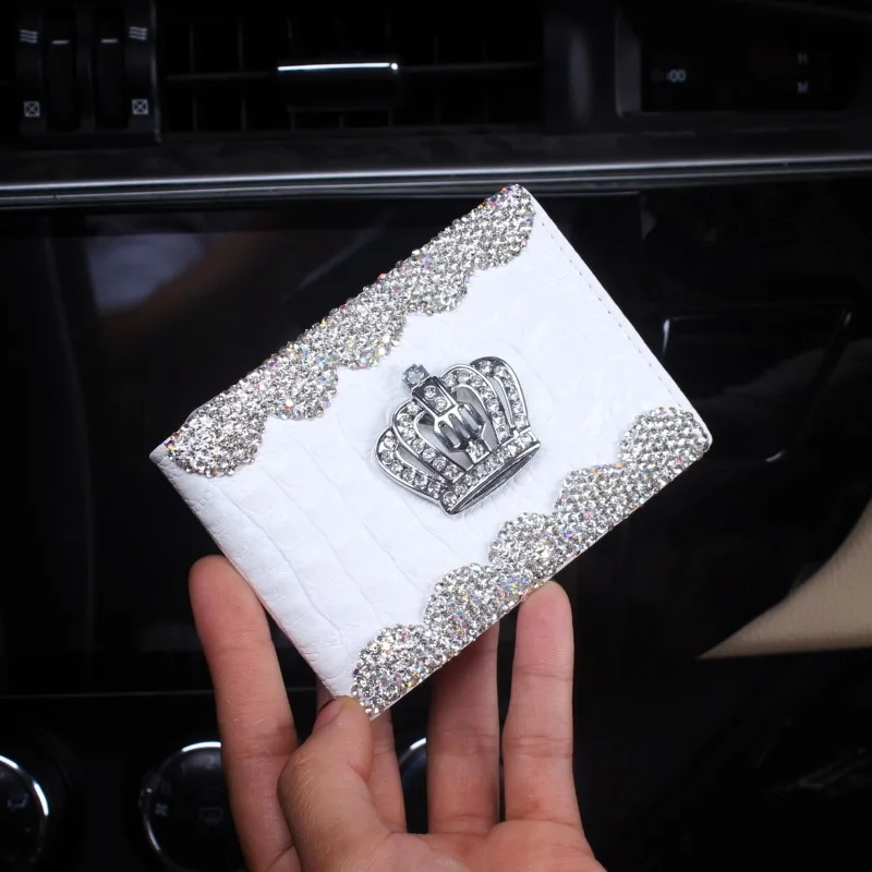 

Car Accessories Luxury Bling Card Holder Wallet Diamond Leather Wallet Women for Women, Black;white