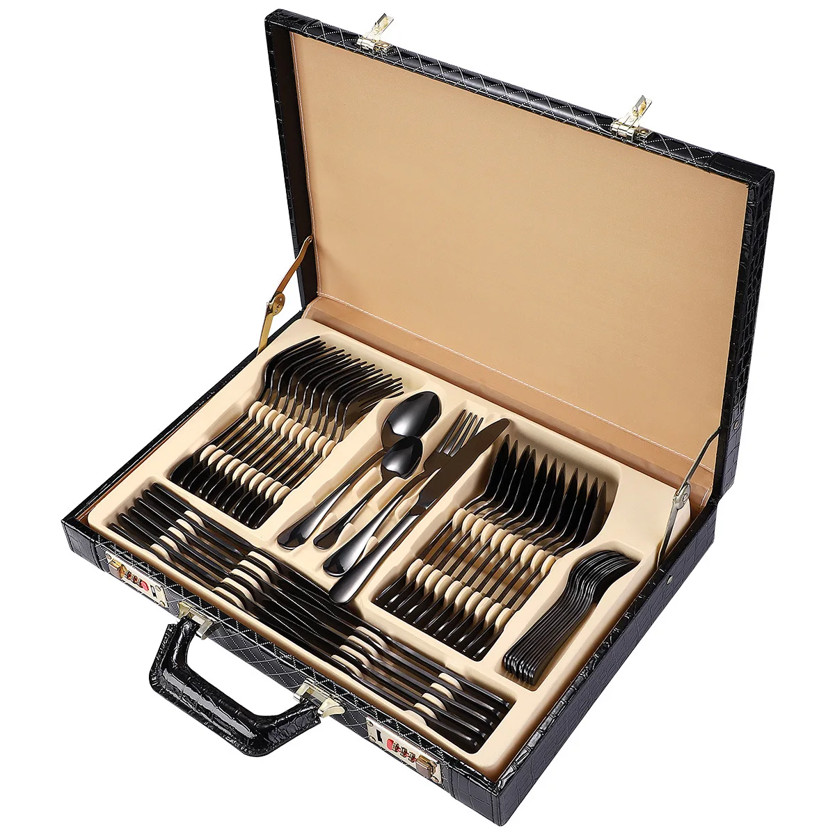 

48PCS Colorful Hotel Party Kitchen Stainless Steel Dinnerware Set With Gift Box