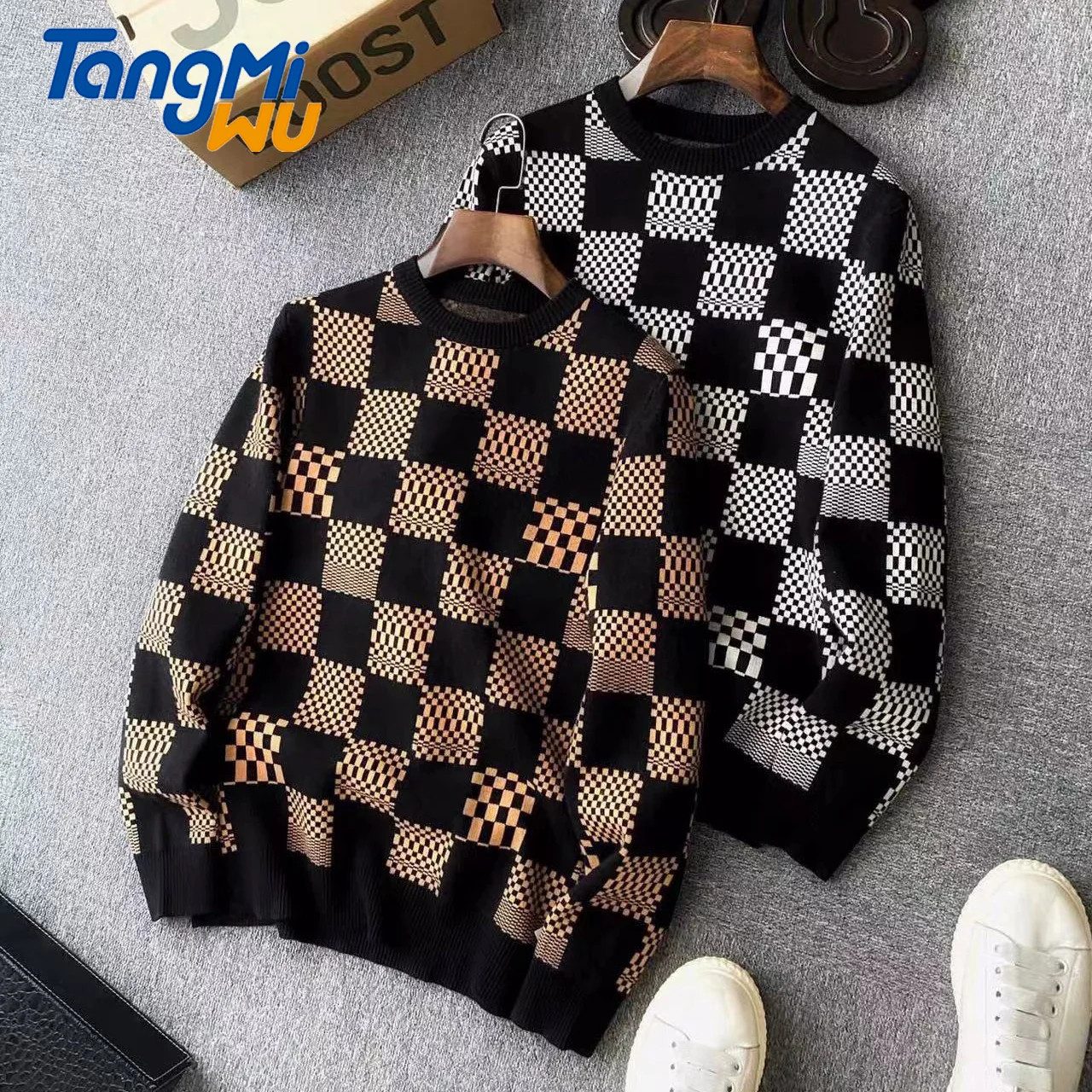 

TMW new trendy borberrry clothing merino wool men designers sweater knit knitwear plaid sweater burberrry sweater