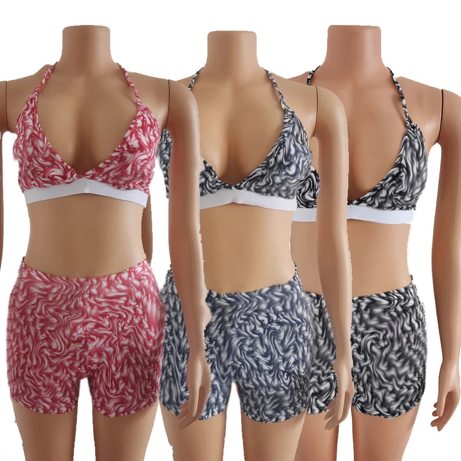 

Hot Sales 2021 Trending Products Designer Clothes Short Pants Summer Bandage Vest Bra 2 Piece Short Set Women