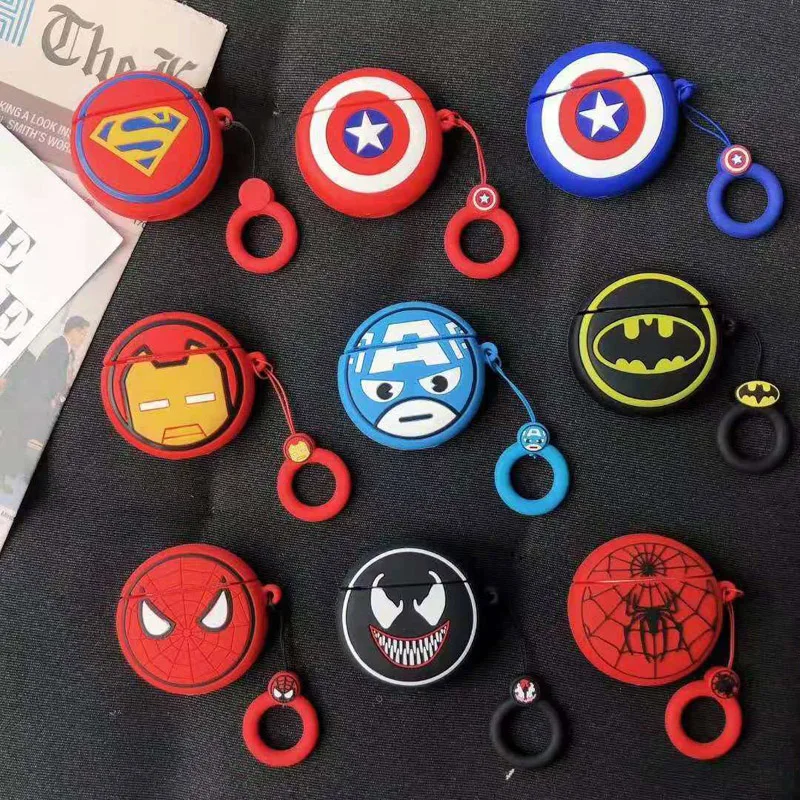 

For Apple Airpods 1/2 Case Marvel Superhero Iron man Spider man Venom Wholesale Soft Silicone Protecting Cover with Finger Strap