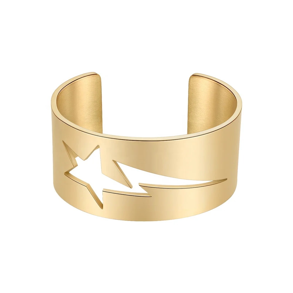 

Original Design 18K Gold Plated Stainless Steel Jewelry Open Lightning Thunder Star Bangle Punk Accessories Bracelet B222325