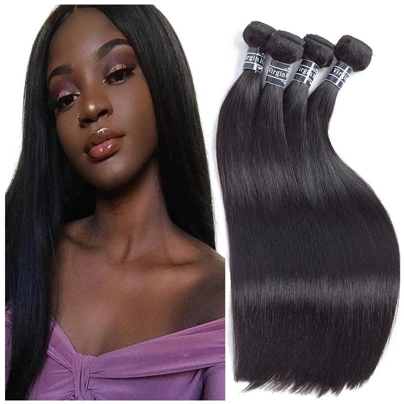 

Cheap Natural Color 28 30 inches Brazilian Straight Weave Cuticle Aligned Raw Human Hair Bundles with Closure, Natural black/ #1b color