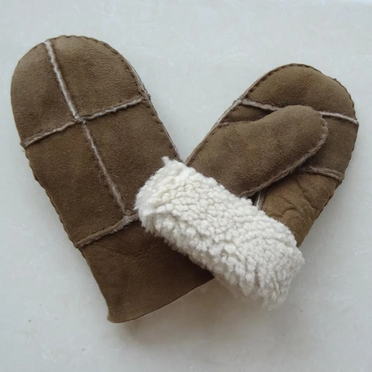 

Ready to shipment | Factory Various camel colors Double Face Sheepskin Mitten&Gloves for Kids