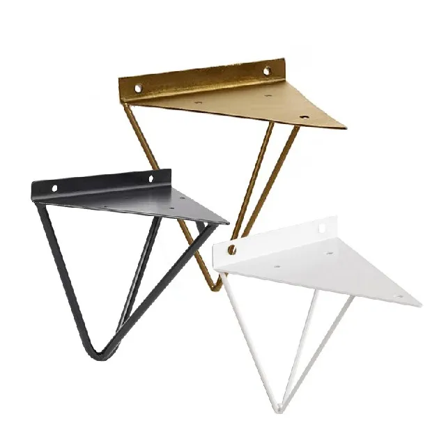 

Professional manufacture cheap Creative wall decoration iron triangle bracket laminated shelf bracket storage shelf rack, Black white silver