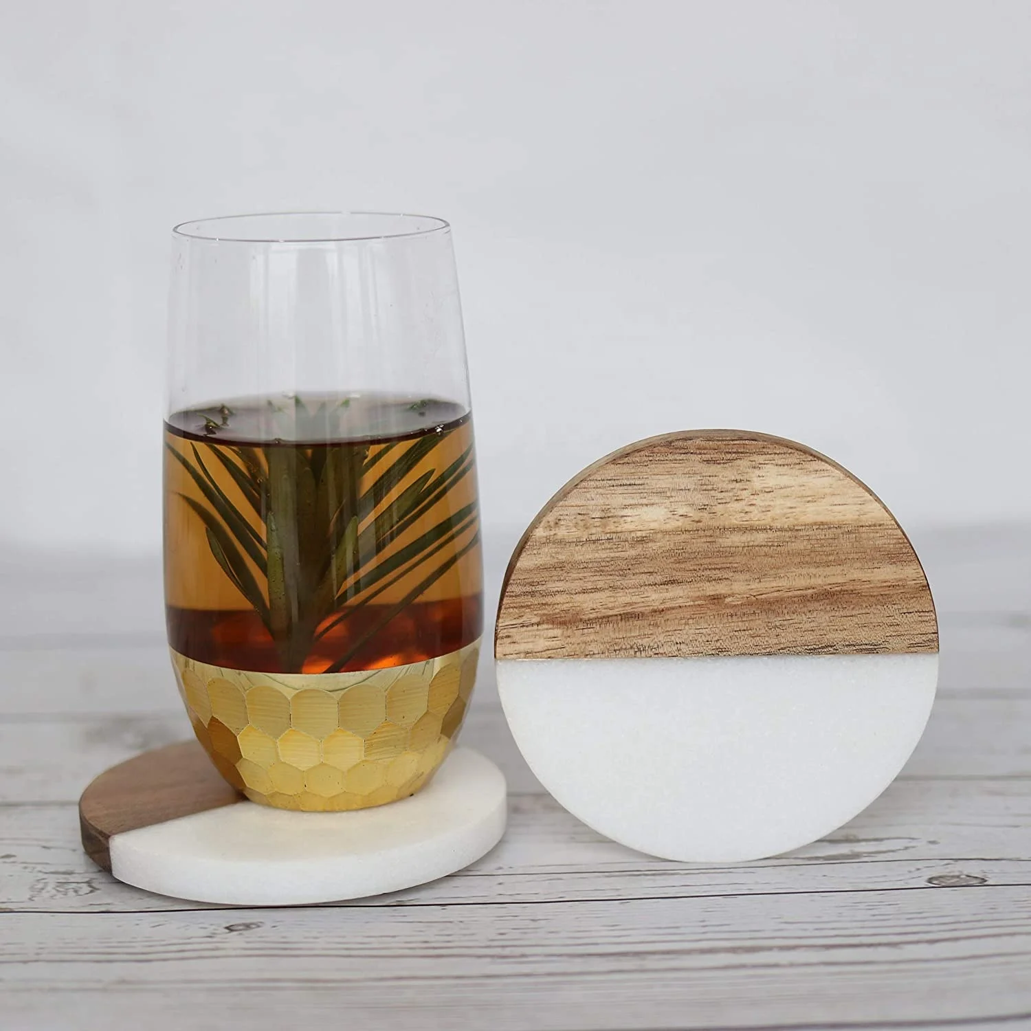 

Bar Home Creative Marble Splicing Wooden Placemat Round Coaster Bamboo Customize Cup Coaster