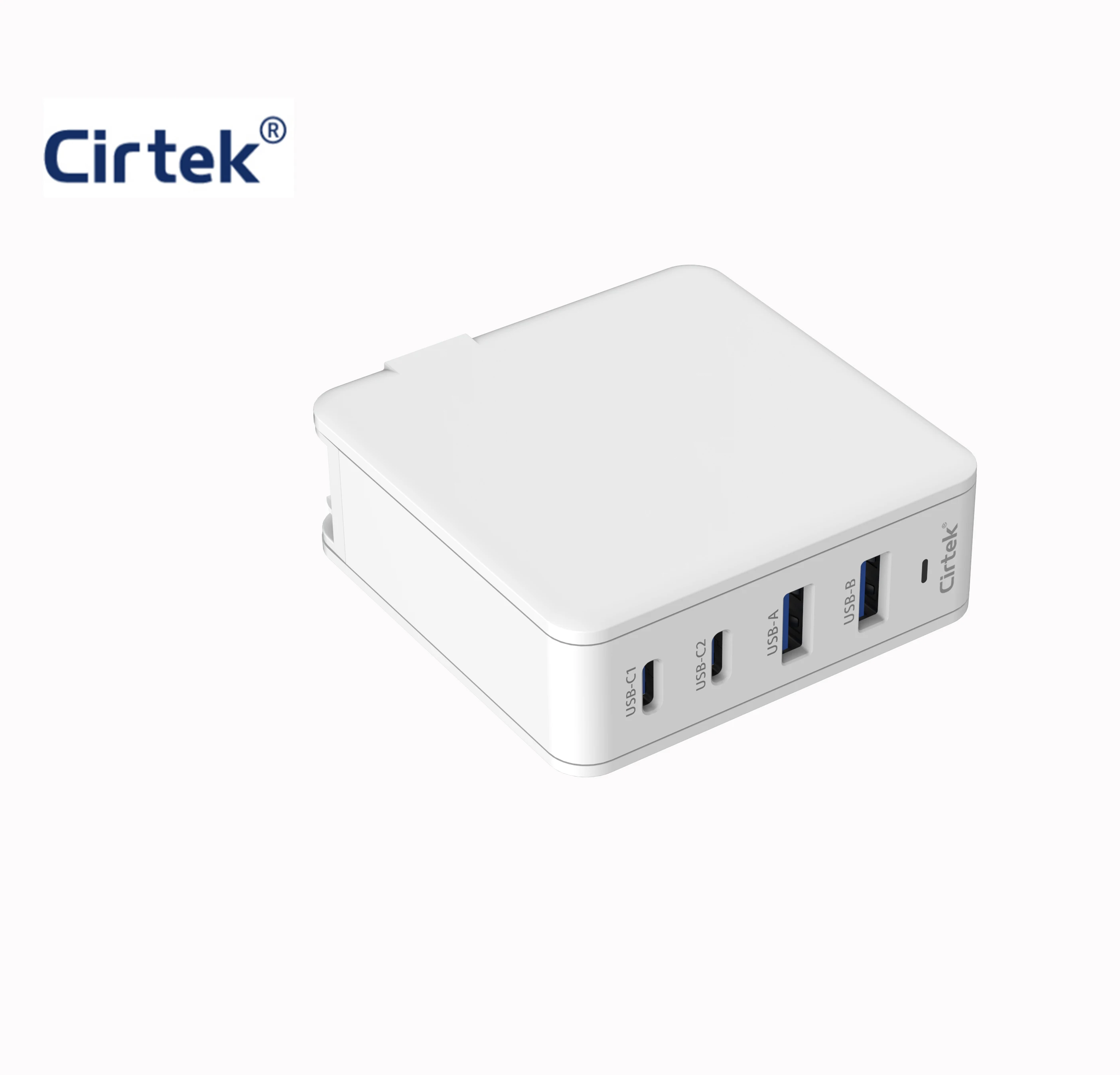 

Cirtek GaN PD 100W 4 port pd wall charger RoHs CE FCC universal wall charger foldable usb a usb c wall charger, White