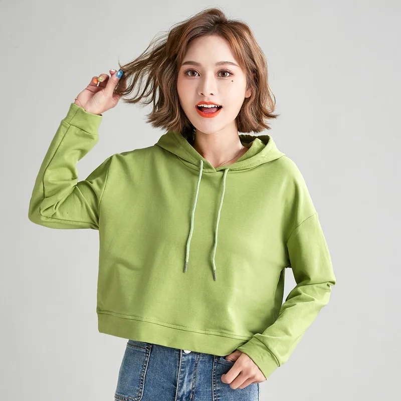 

Fashion Women Clothing Street Wear Drop Shoulder Loose Fit Crop Top Terry Fabric High Waist 95% Cotton Spring cropped hoodie, Picture