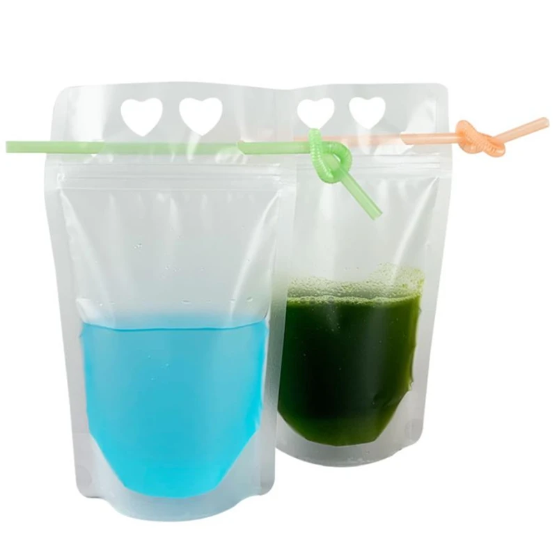

700Ml Hand-held Heart Hole Smoothie Bags Juice Beverage Container Translucent Stand-up Plastic Drink Pouch
