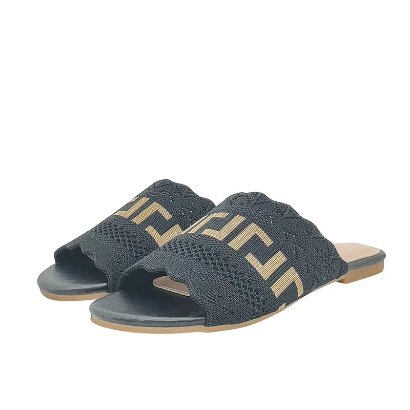 

2021 summer new women's slippers knitted fabric outdoor leisure