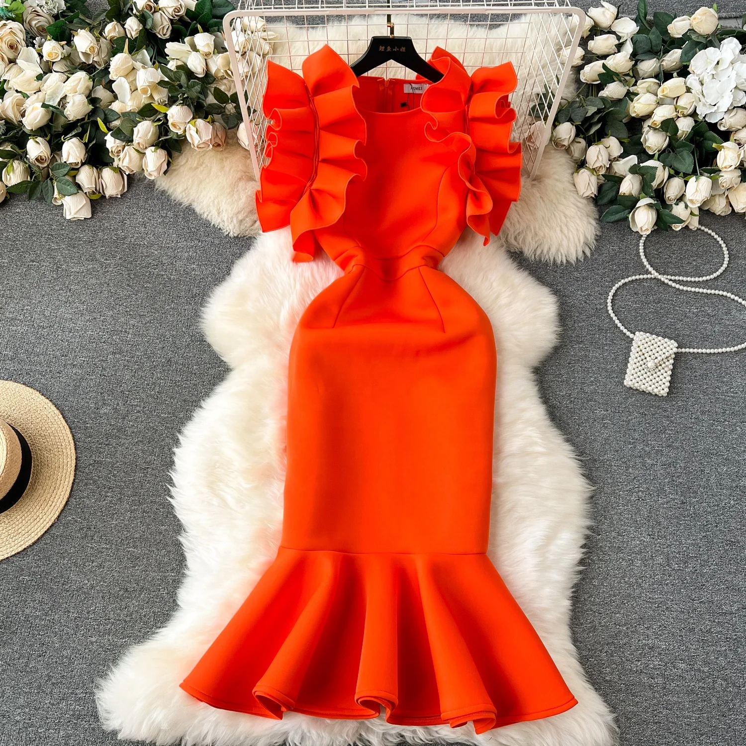 

2024 High Waist Party Birthday Fishtail Ruffle Lady Evening Dress