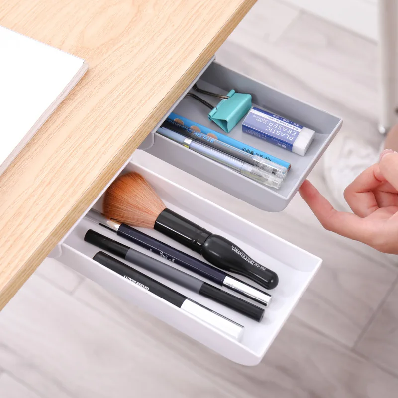 

Plastic storage box under the shelf Office stationery storage box, Grey/white