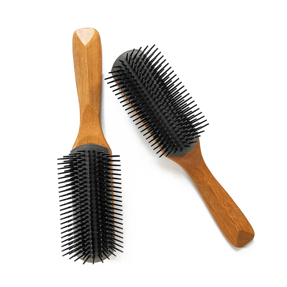 

Professional Eco-friendly 9 Row Massage Denman Hair Cushion Detangling Hair Brush with Custom Logo, Natural