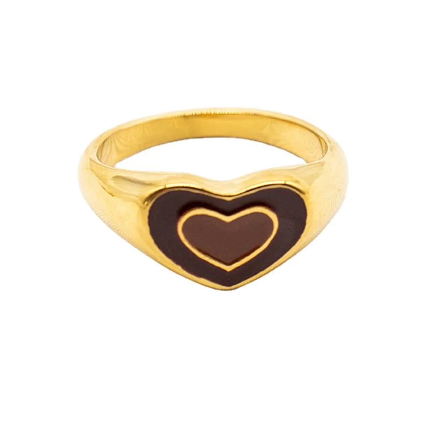 

18k Gold Plated Stainless Steel Enamel Heart Shaped Rings Jewelry Women