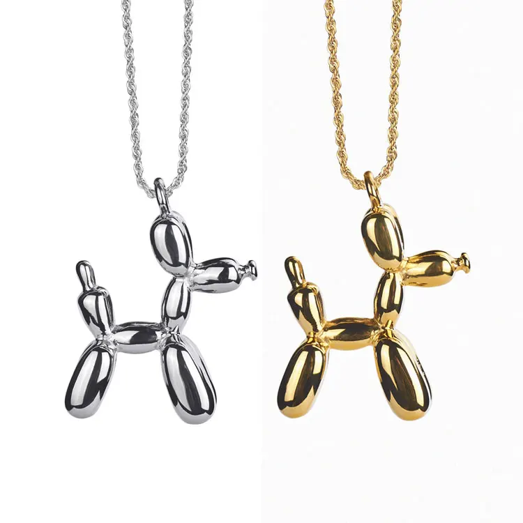 

SC Hip Hop Men Gold Plated Twist Chain Necklace TikTok Personalized No Tarnish Stainless Steel Balloon Dog Necklace, Gold, silver