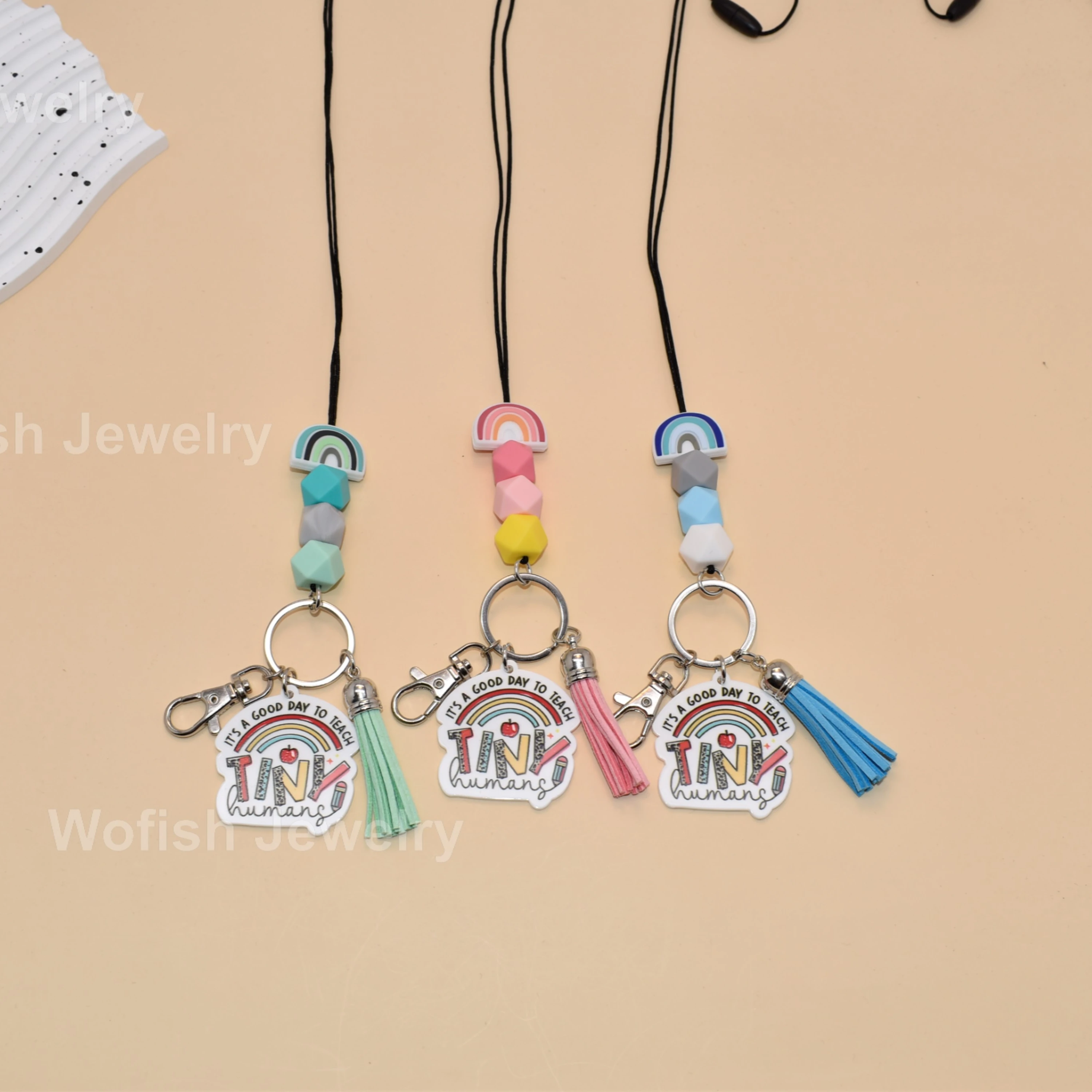 

Wofish New Create Designs Silicone Rainbow Beaded With Tiny Charm Disc Keychain Lanyard