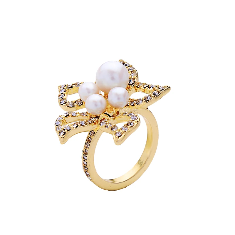 

jz0051c Hot Selling Crystal Pearl Jewelry Women Flower Golden Rings Cheap Items