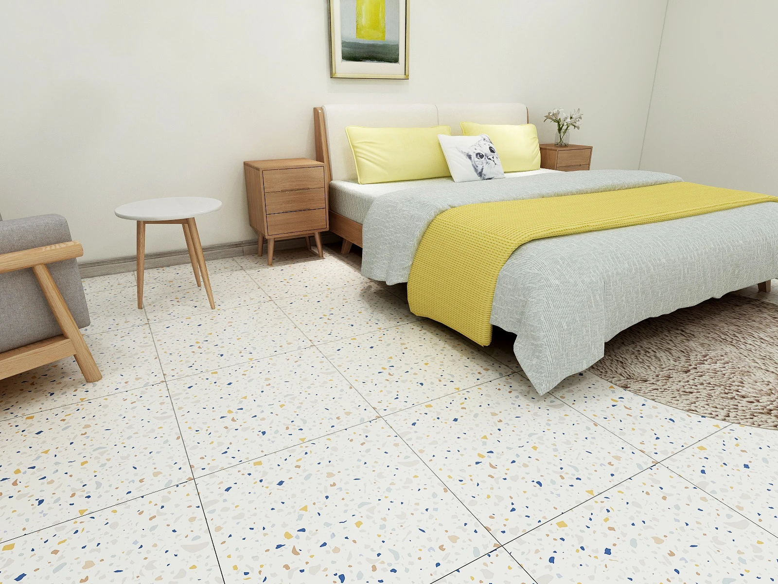 白色水磨石瓷砖纹理地板仿古风格设计防滑厨房瓷砖 60*60 卧室 - buy 