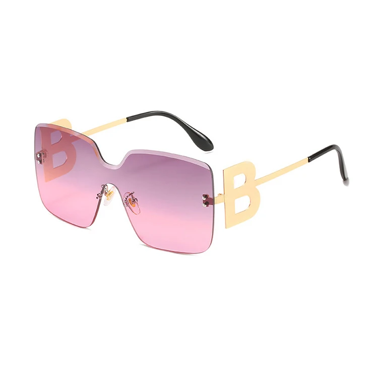 

2020 newest Square One Piece oversized Frame Metal Sunglasses large rimless sunglasses UV400