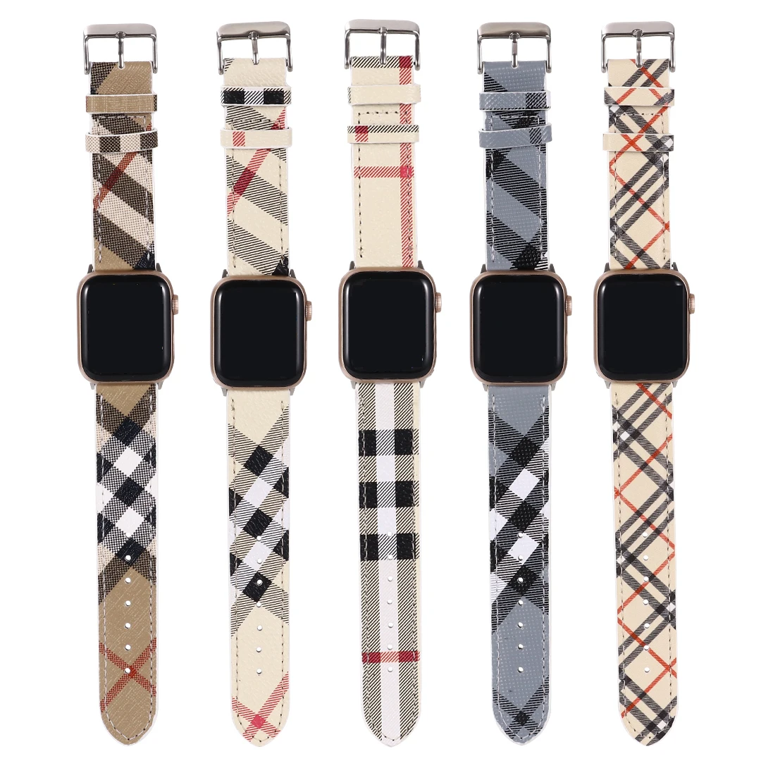 

Luxury Plaid Wholesale 40mm 44mm 38mm Leather Smart Designers Watch Series 6 Strap for Apple Watch Bands PU smart watch strap