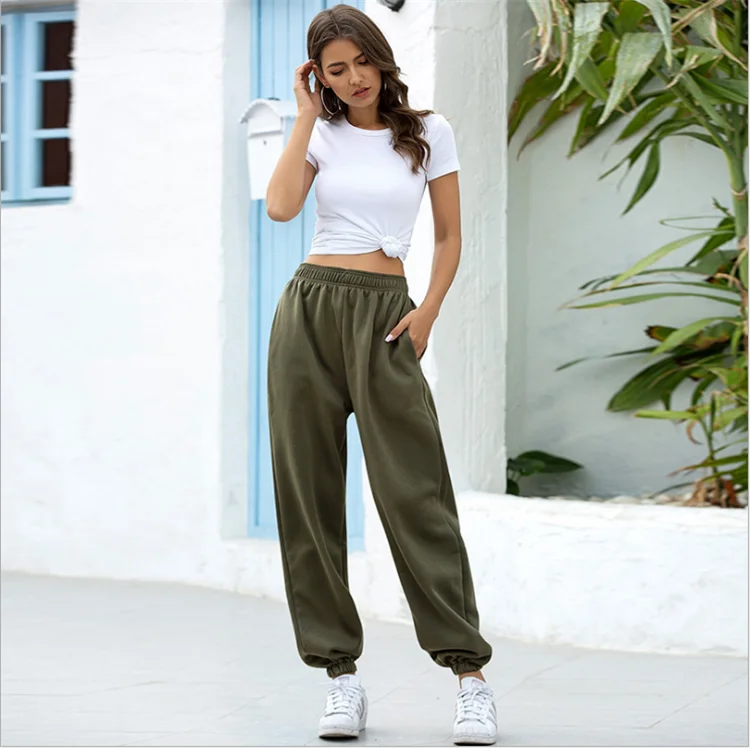 

2021 Spring Women Baggy Pants Wide Leg Sweat Pants Oversized Joggers High Waisted Trousers, As pic