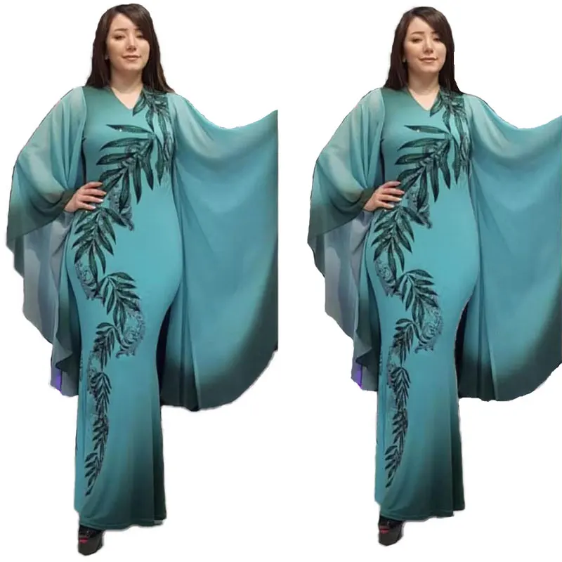 

90820-MX22 newest pretty stylish Butterfly sleeve africa women maxi dress