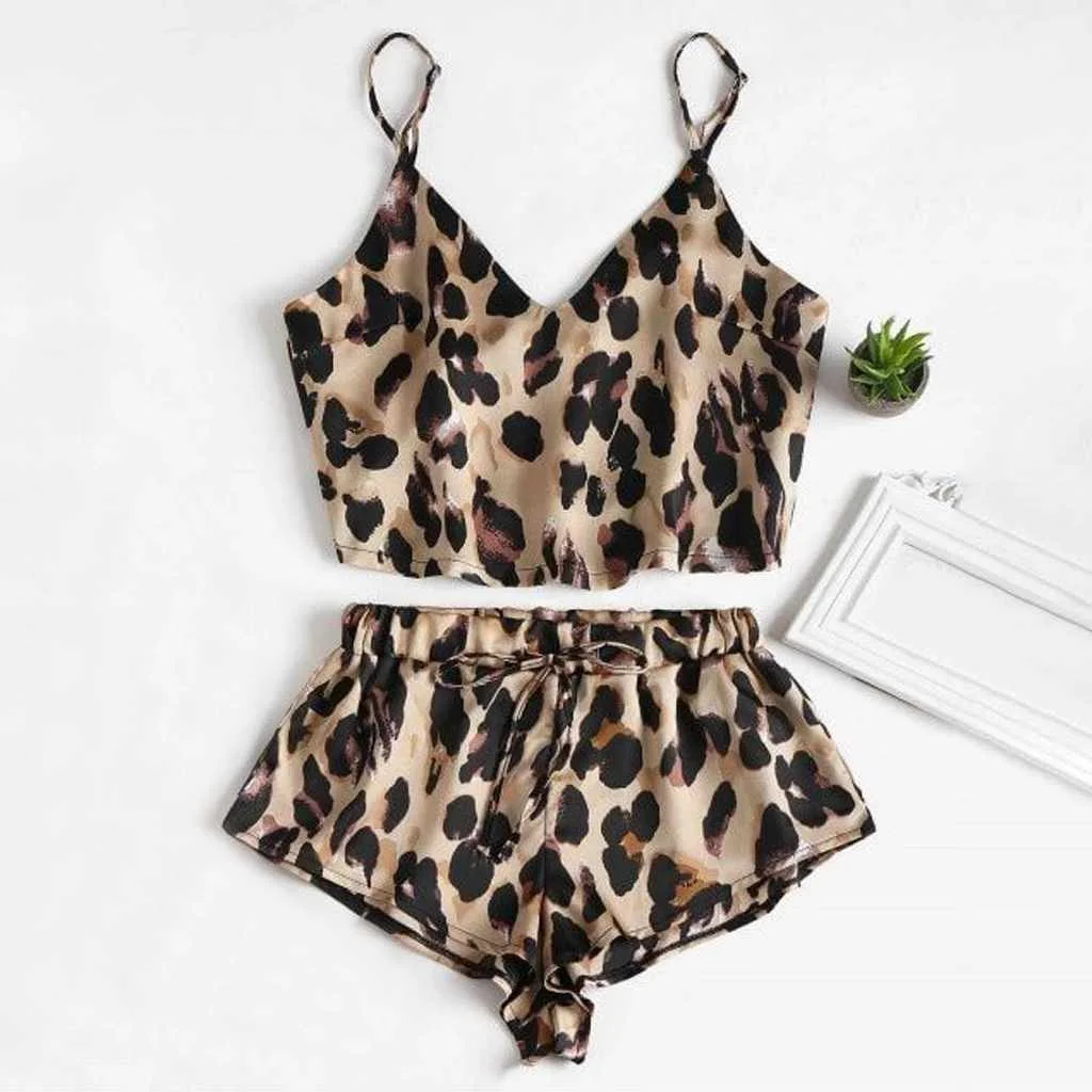 

Leopard Baju Tidur Di Untuk Wanita Seksi Baju Tidur Bahan Satin Renda Baju Tidur Atasan Celana Pendek Set Pakaian Wanita Pakaian